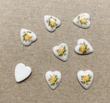 12 Vintage Japan Glass Yellow Rose 11mm. White Heart Cameo Cabochons 389
