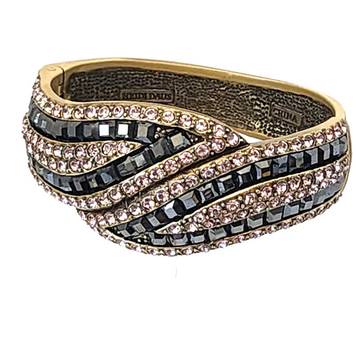 Heidi Daus Sparkling Bracelet Obsession Pink & Jet Hematite Crystal 6-3/4" Domed