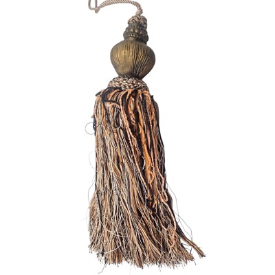Vintage Tassel Tieback Extra Large 12'' Ornate Gold Beige Black Regency Luxury