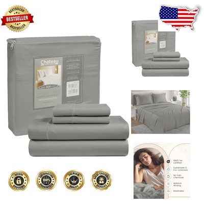 Durable Egyptian Cotton King Sheets - 800 Thread Count Silver Set with Zipper