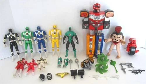 10 PC VINTAGE POWER RANGERS LOT MEGAZORD PUDGY PIG ACTION FIGURES & ACCESSORIES