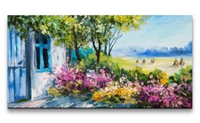 120x60cm Leinwandbild Landhaus Landschaft Farbenfroh Malerisch Abstrakt Blumen