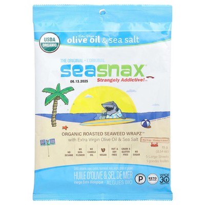 Organic Roasted Seaweed Wrapz , Extra Virgin Olive Oil & Sea Salt, 5 Large
