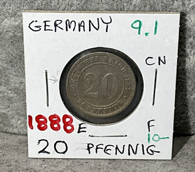 1888 E Germany 20 Pfennig Coin German Empire