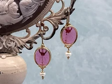 TAGLIAMONTE Design(3634E) 925SS/YGP Venetian Intaglio Earrings *Maypole*Reg.$180