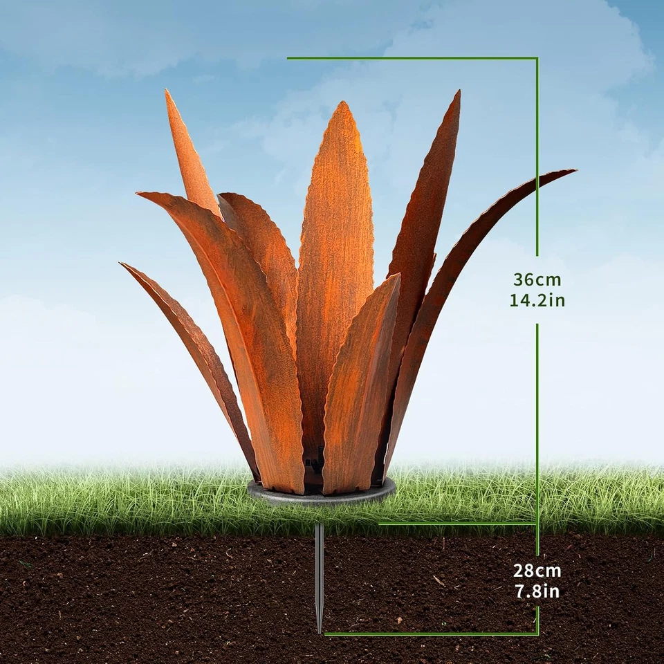 Arte de patio de metal, decoraciones de patio de plantas de agave escultura al aire libre, flores de metal para Foto 2 de 4
