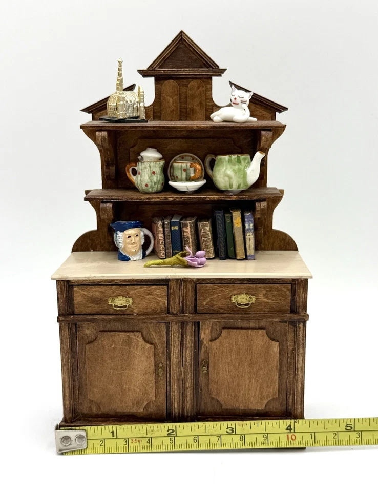 Vintage Dollhouse Miniature Kitchen Hutch Cabinet 1:12 Scale books knick knack - Image 3 of 4