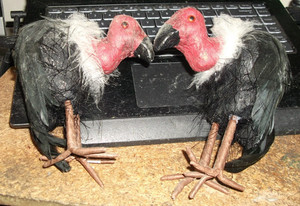 PAIR  VINTAGE  PAPIER MACHE BIRDS  WITH FEATHERS  , TURKEY BUZZARDS, MATERTAUX