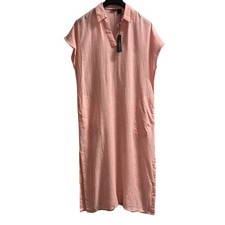 Tahari Dress Womens L Pink Linen Boxy Shift Midi Beachy Coastal Lagenlook Resort