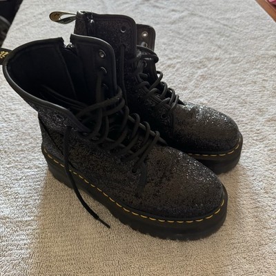 Dr. Martens Platform Boots Jadon Black Chunky Glitter Womens 8 AirWair AW004