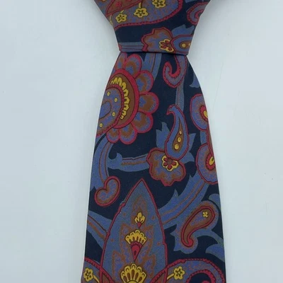 KENNETH GORDON Mens Silk Tie Blue Paisley Design 3.5"x59" USA Made Business - Image 1 of 4