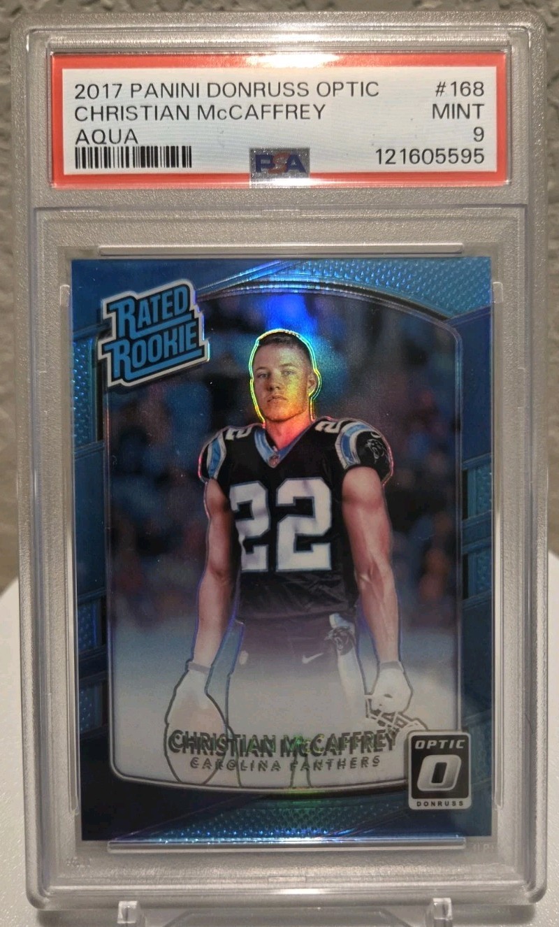 2017 Donruss Optic #168 Christian McCaffrey Aqua /299 Rookie RC PSA 9 Mint