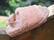 UGG Slipper Fluff Yeah Sheepskin Sandal Elastic Logo Stripe Slide Fluffy Peach