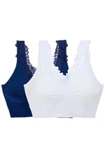 Rhonda Shear Women's 2-pack Seamless Bra with Lace White/Midnight Navy
