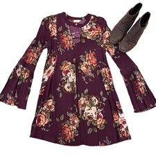Altar'd State Burgundy W/Floral Print Bell Sleeve Boho Tunic/Dress - SIZE SMALL