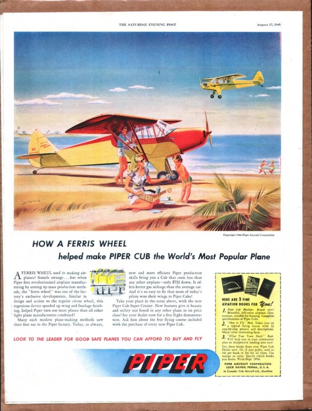 1946 PIPER AIRCRAFT Original Vintage Aircraft Promo Ad