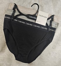 Calvin Klein 3 Cotton Stretch Bikinis Medium Solid Black Gray Bone SHIPS FREE 