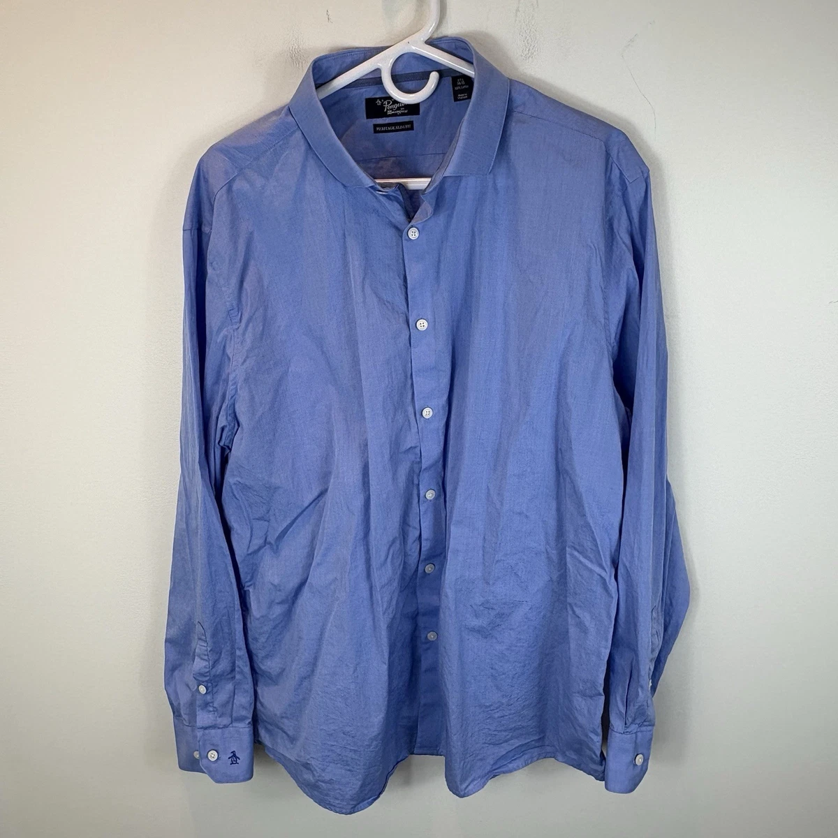 Chemise Homme An Original Penguin - Taille 15.5 Medium, Coupe Slim, Bleu à Carreaux (occasion)