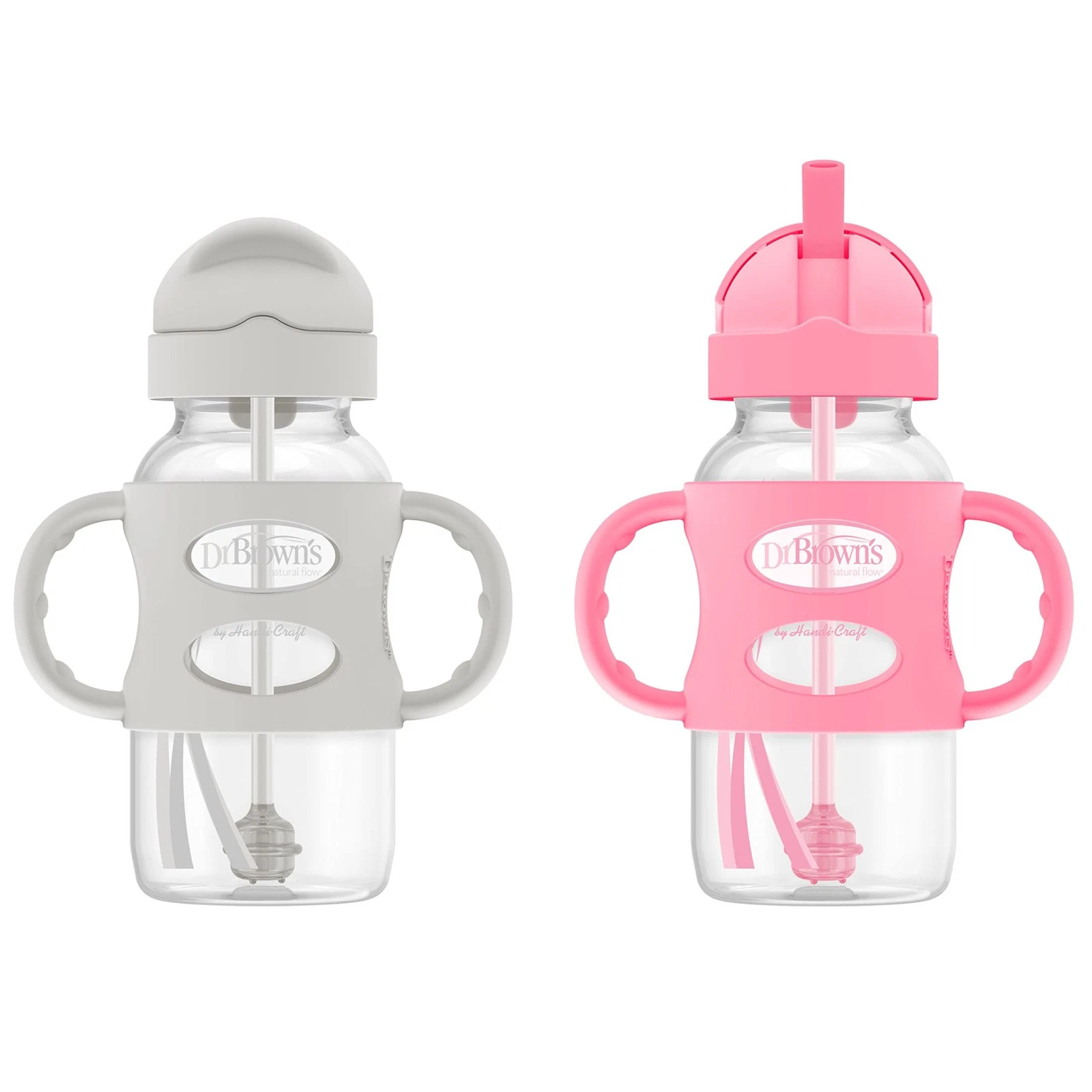 Dr. Browns Milestones Wide-Neck Sippy Straw Bottle with 100 Silicone Handles