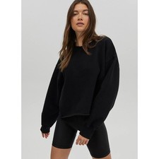 Aritzia Tna Cozy Fleece Boyfriend Cropped Pullover Sweatshirt Black Size 1 XXS