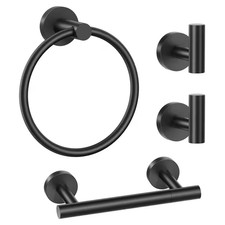 4-Piece Bathroom Hardware Set with Double Bases Toilet Paper Holder, Towel Ring