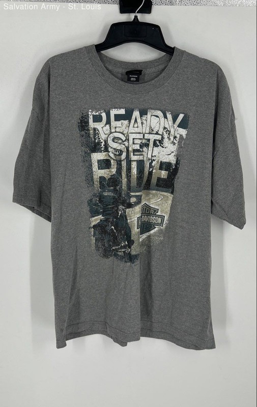Harley-Davidson Mens Gray Graphic Print American Crew Neck T-Shirt Size 2XL