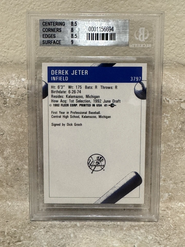 New York Yankees Derek Jeter Graded Rookie Card - 1992 Fleer ProCards Gulf Coast - Image 2 of 2