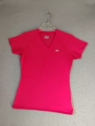 Top donna Under Armour rosso medio Heat Gear Tech manica corta sciolto scollo a V - Foto 3 di 11