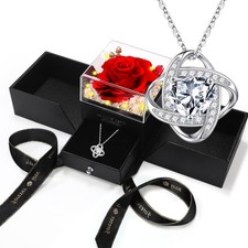 Mealcon Eternal Preserved Red Rose with Necklace Gift Box Romantic Color B