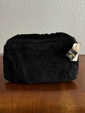Vintage 70's Black Suede Hinged Small Clutch/Shoulder Purse