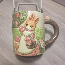 Takahashi San Francisco 3D Rabbit Picking Apples & Kitten Mug Cup 12 Oz