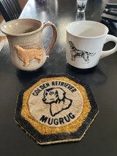 2 Golden Retriever Mugs And Rug