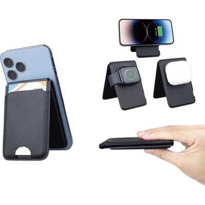 3in1 Card Holder Stand MagSafe Compatible Magnetic Wireless Charging For Iphone 