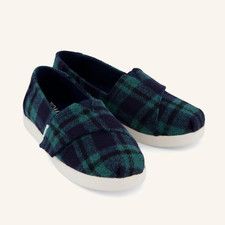 TOMS Tiny Kids Alpargata Shoes PLAID Canvas Slip-On Size YOUTH 4