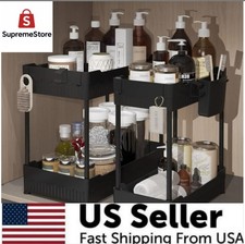 2 Pack 2 Tier Under Sink Organizer Slide Out Storage Bath Kitchen Cabinet hooks