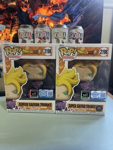 Funko Pop Super Saiyan Trunks 2198 Common & Glow Chase VRare Pre-Release Sticker