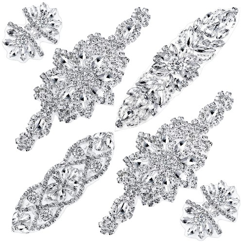 XunYee 6 Pcs Crystal Rhinestone Applique Silver Wedding Applique Iron on Rhin...