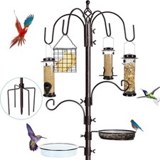 6-Hook Bird Feeding Station Kit Wild Bird Feeder Stand Pole Multi-Feeder Kit