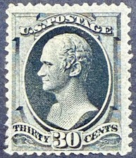 SCOTT#: 190 - ALEXANDER HAMILTON 30¢ 1879 ABNC UNUSED SINGLE, HINGE REMNANT
