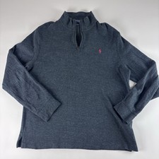 Polo Ralph Lauren Estate Rib Sweater Mens Large Navy Blue Tight Knit Quarter Zip