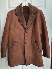 Vintage Woolea Sheepskin Shearling Coat Men's Size 42 / L Brown Button Up