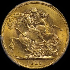 1913 Perth George V Large Head Sovereign Unc (PCGS MS62)