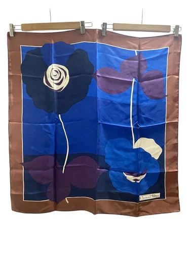 Foulard Christian Dior 75 cm 29" carré soie fleur bleu