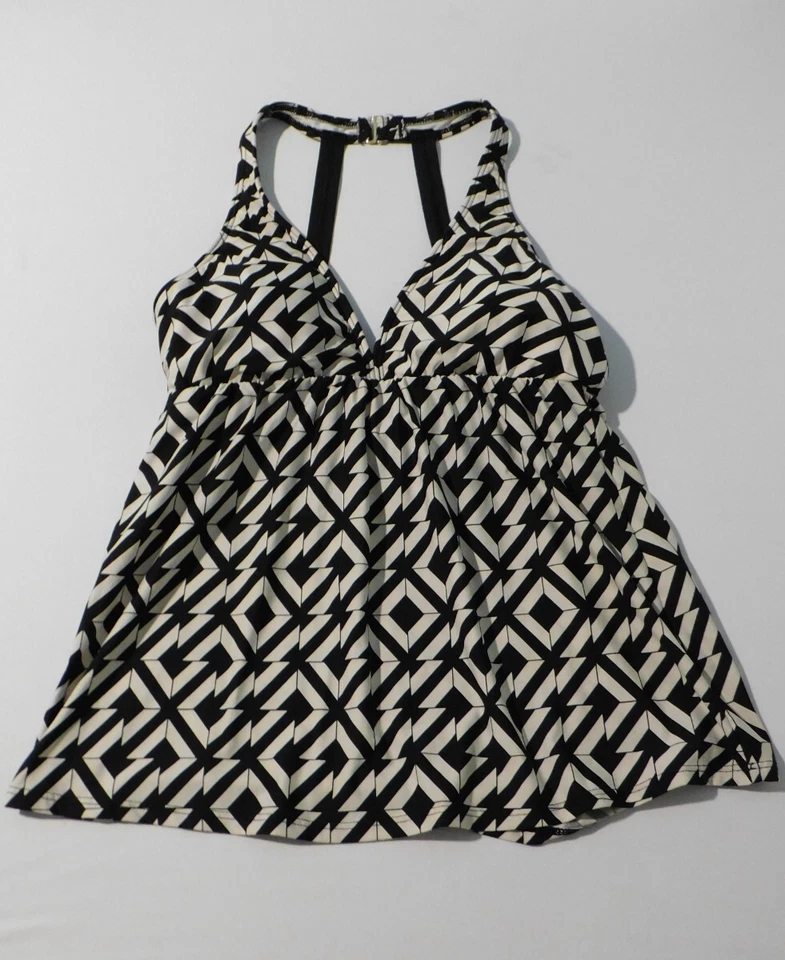 Camiseta de baño Alex Marie Tankini talla 8 negra blanca cuello en V hecha en EE. UU. Foto 2 de 4