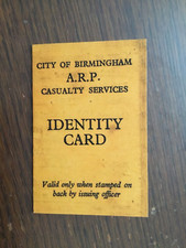 WW2 HISTORY : BLITZ : CITY OF BIRMINGHAM A.R.P. IDENTITY CARD **(Reproduction)**