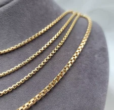 Round Box Chain Gold Plated Stainless Steel Necklace Men Women 16"-32"