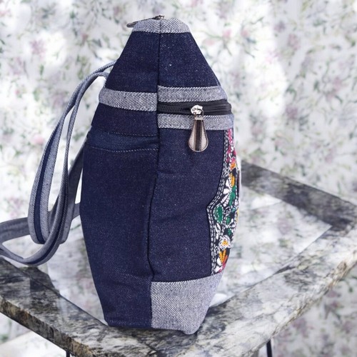 Women's Embroidered Denim Shoulder Bag Stylish Handbag for Shopping Travel - Picture 10 of 10