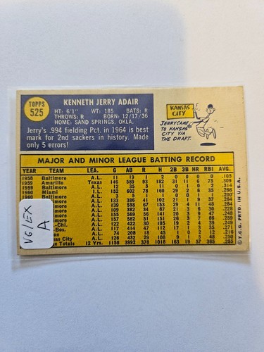 1970 TOPPS JERRY ADAIR #525A VG/EX COMBINED SHIPPING - Picture 2 of 2