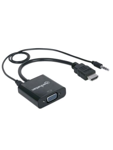 Manhattan HDMI Male to VGA Female Converter with 3.5mm audio - 151450 - Black - Zdjęcie 1 z 2