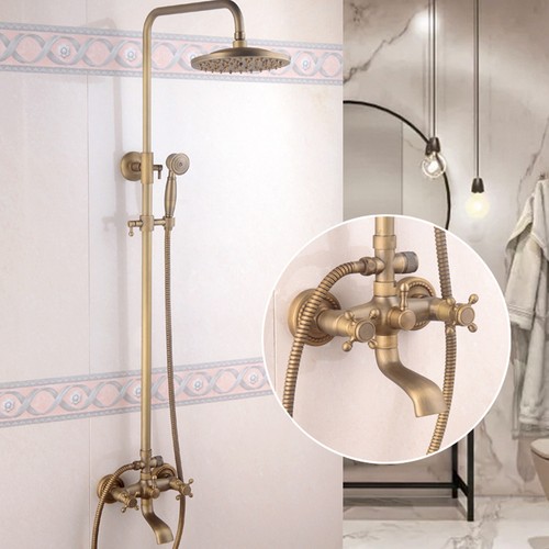 Bathroom Brass Rainfall Shower Mixer Set Shower Valve Knurled Taps Faucet Kit - Picture 11 of 13